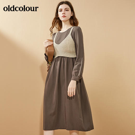 oldcolour秋季新品复古淑女气质两件套休闲收腰中长款连衣裙BN31103064 商品图1