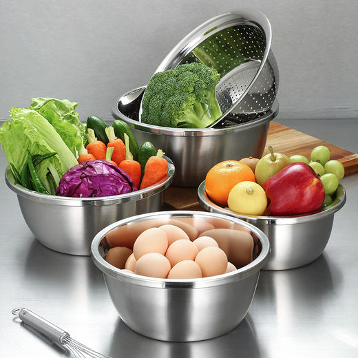  炊大皇 304不锈钢盆筛五件套 加大加厚 洗菜盆 沥水盆和面盆调料盆 304不锈钢盆筛五件套（小号） 商品图2