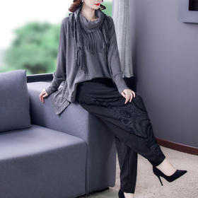 AHM- lry3015 针织套装女2021秋冬季新款宽松显瘦气质减龄上衣哈伦裤休闲两件套