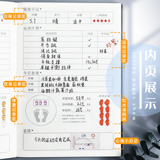 【健身计划本】瘦身训练打卡100天饮食表私教训练减肥日记每日运动减脂安排自律表体重记录笔记本子时间管理本 商品图2