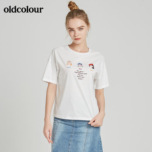 oldcolour秋季新款钉珠卡通印花休闲百搭短袖T恤女BN21021013 商品图2