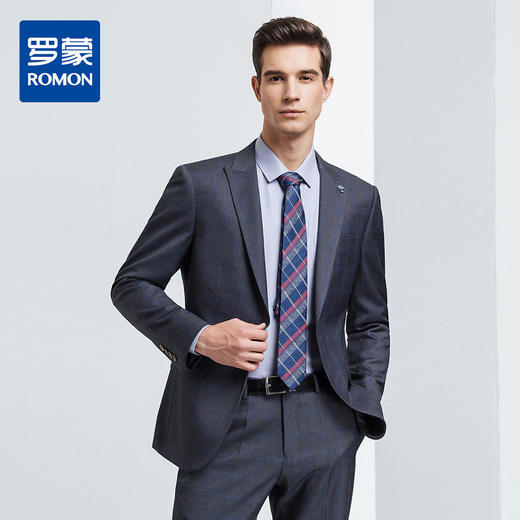 【上衣+裤子】罗蒙西装套装男士时尚修身款格纹西服新郎结婚礼服 商品图2