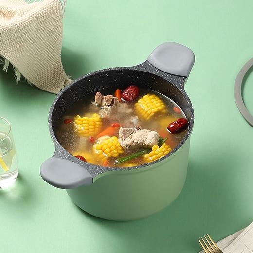 炊大皇汤锅22cm不粘锅麦饭石色炖肉煲汤锅平底家用锅具电磁炉燃气煤气灶明火通用竹青石系列TG22ZQ 商品图1