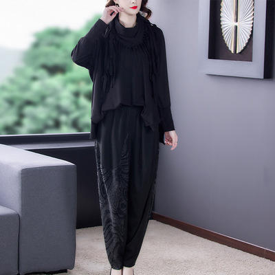 AHM- lry3015 针织套装女2021秋冬季新款宽松显瘦气质减龄上衣哈伦裤休闲两件套 商品图3