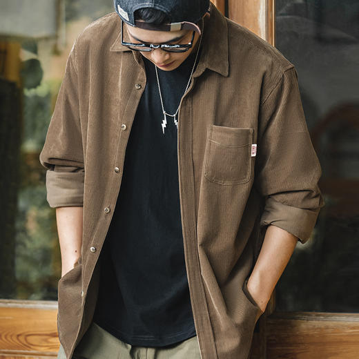工装优选 美式休闲灯芯绒长袖衬衫修身叠穿内搭外套条绒寸衣男 商品图2