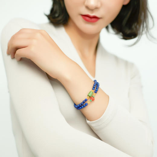 醍醐 青金石南红金线松双圈手串 蜜蜡金珀点缀 优雅灵动 商品图1