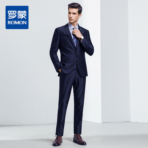 【上衣+裤子】罗蒙西服套装男秋装时尚修身格纹商务通勤婚庆西装 商品图5