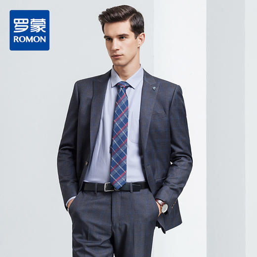 【上衣+裤子】罗蒙西装套装男士时尚修身款格纹西服新郎结婚礼服 商品图4