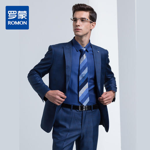 【上衣+裤子】罗蒙西装套装男士时尚修身款格纹西服新郎结婚礼服 商品图4