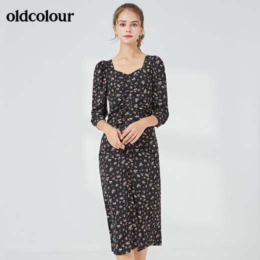 oldcolour秋季淑女气质七分袖碎花连衣裙BN31103023 商品图4