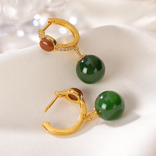 CWSS新款轻奢优雅气质S925纯银镀金玉碧玉蜜蜡耳坠 商品图3