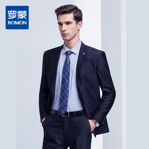 【上衣+裤子】罗蒙西服套装男秋装时尚修身格纹商务通勤婚庆西装 商品图3