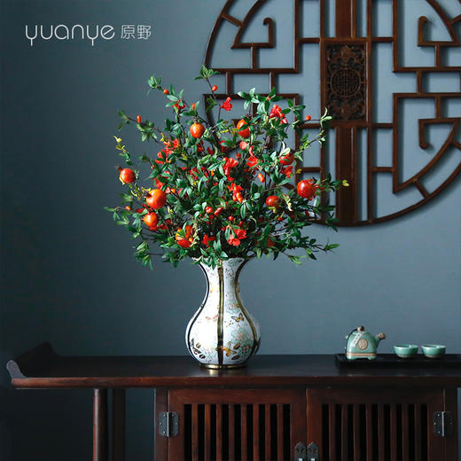 高端仿真花红色石榴假花干花中式餐桌花装饰花客厅花艺套装摆设件 商品图0