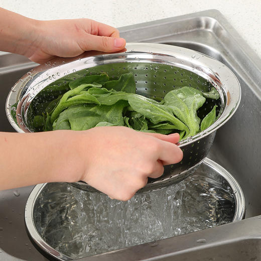  炊大皇 304不锈钢盆筛五件套 加大加厚 洗菜盆 沥水盆和面盆调料盆 304不锈钢盆筛五件套（小号） 商品图3