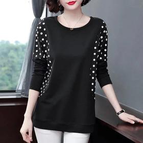 JXG-中年妈妈装秋装长袖女新款胖mm加大码女装200斤遮肚子上衣打底衫