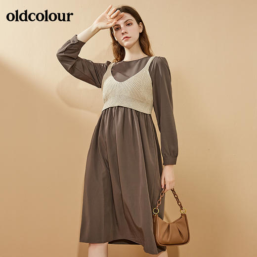 oldcolour秋季新品复古淑女气质两件套休闲收腰中长款连衣裙BN31103064 商品图4
