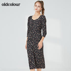 oldcolour秋季淑女气质七分袖碎花连衣裙BN31103023