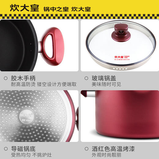 炊大皇 汤锅 不粘锅22cm炖汤煲汤煮奶锅 电磁炉燃气煤气灶明火通用WG14320 商品图4
