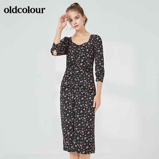 oldcolour秋季淑女气质七分袖碎花连衣裙BN31103023 商品图2