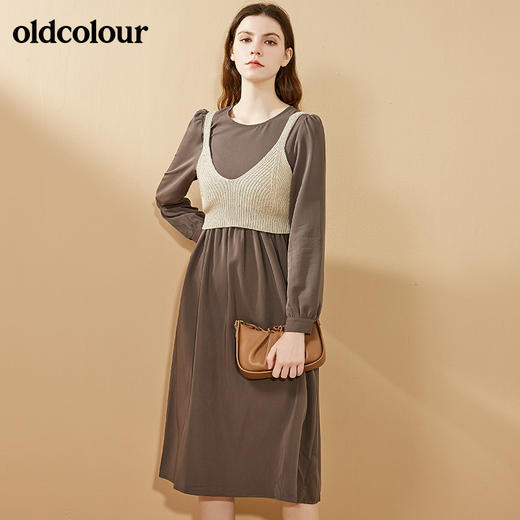 oldcolour秋季新品复古淑女气质两件套休闲收腰中长款连衣裙BN31103064 商品图3