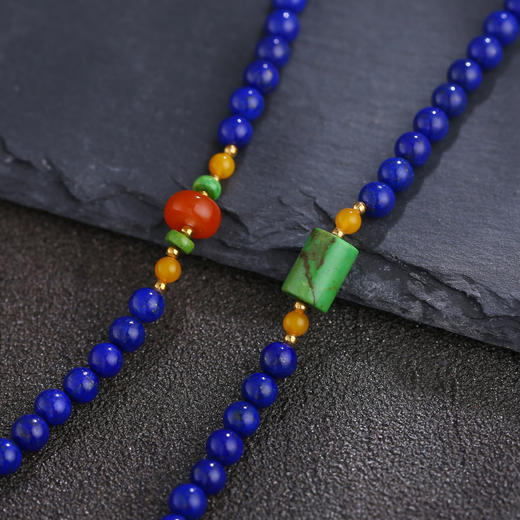 醍醐 青金石南红金线松双圈手串 蜜蜡金珀点缀 优雅灵动 商品图3