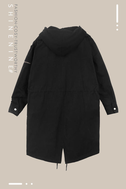 P93167577字母印花拉链装饰长款休闲帽衫风衣 商品图3