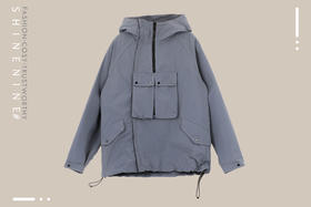 P931663113胸前口袋下摆抽绳梭织套头卫衣