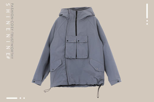 P931663113胸前口袋下摆抽绳梭织套头卫衣 商品图0