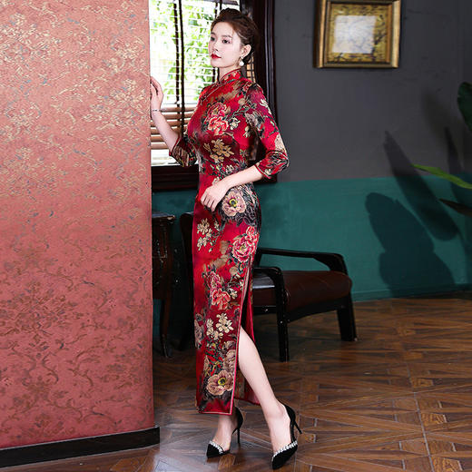 上海旗袍厂WX-2185真丝旗袍中国风复古优雅气质日常宴会长款中袖 商品图3