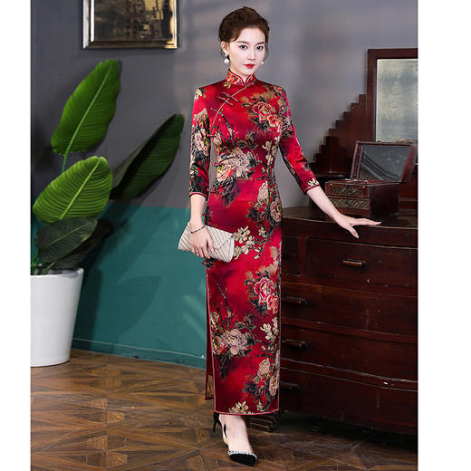 上海旗袍厂WX-2185真丝旗袍中国风复古优雅气质日常宴会长款中袖 商品图0