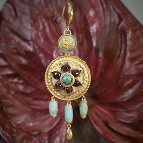 西亚高古镶宝石金轮耳环单只（可作项坠）