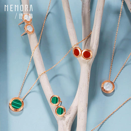 时光印记系列玫瑰18K金镶钻石玉髓耳钉孔雀石贝母DE060701、DE0607 商品图5