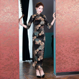 上海旗袍厂WX-2183桑蚕丝真丝旗袍中国风秋冬长袖女改良日常宴会优雅气质年轻款