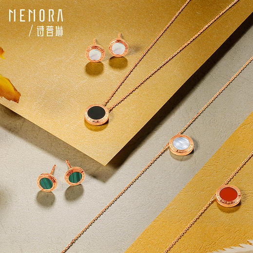 时光印记系列玫瑰18K金镶钻石玉髓耳钉孔雀石贝母DE060701、DE0607 商品图4