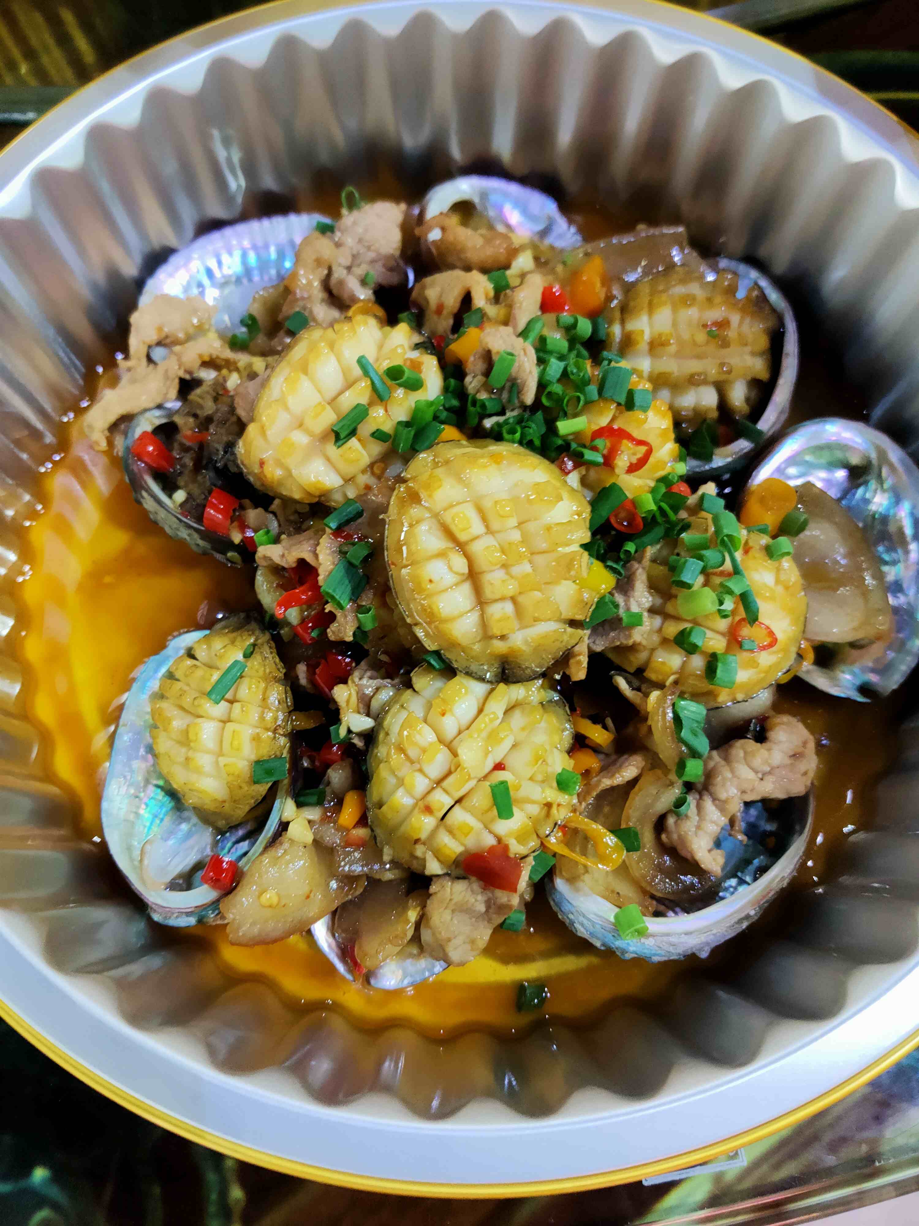 五花肉炒鲍鱼 ，10只