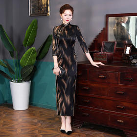 上海旗袍厂WX-2182秋款真丝旗袍新款高贵长款中袖女夏桑蚕丝改良复古气质