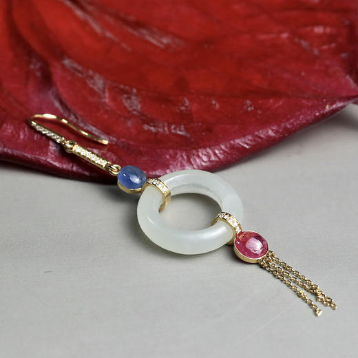 清代和田白玉环流苏耳环 商品图1