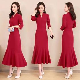 JY8805-1 2021年舒适纯色时尚长款长袖连衣裙