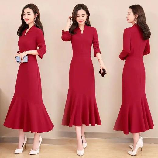 JY8805-1 2021年舒适纯色时尚长款长袖连衣裙 商品图0