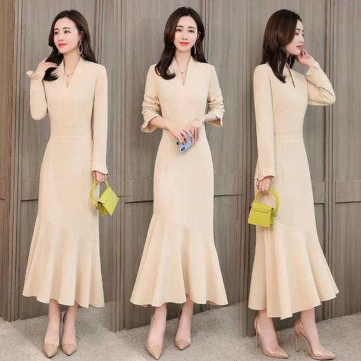 JY8805-1 2021年舒适纯色时尚长款长袖连衣裙 商品图2