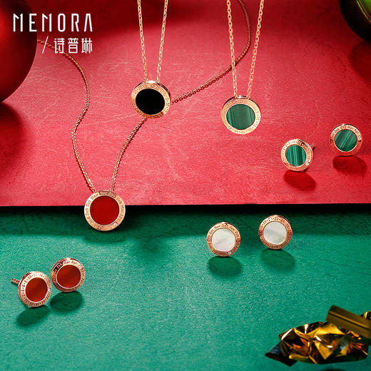 时光印记系列玫瑰18K金镶钻石玉髓耳钉孔雀石贝母DE060701、DE0607 商品图6