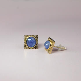 20世纪缅甸蓝宝石耳钉小方