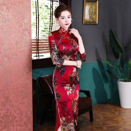 上海旗袍厂WX-2185真丝旗袍中国风复古优雅气质日常宴会长款中袖 商品图2