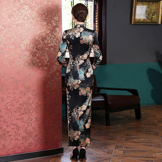 上海旗袍厂WX-2183桑蚕丝真丝旗袍中国风秋冬长袖女改良日常宴会优雅气质年轻款 商品图4