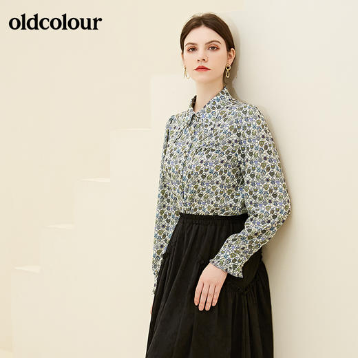 oldcolour秋季新款设计感复古气质碎花垂感防皱长袖衬衫女BN31013036 商品图3