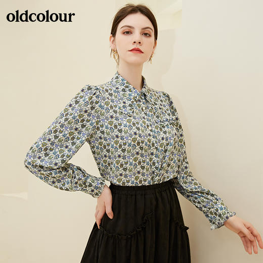 oldcolour秋季新款设计感复古气质碎花垂感防皱长袖衬衫女BN31013036 商品图2