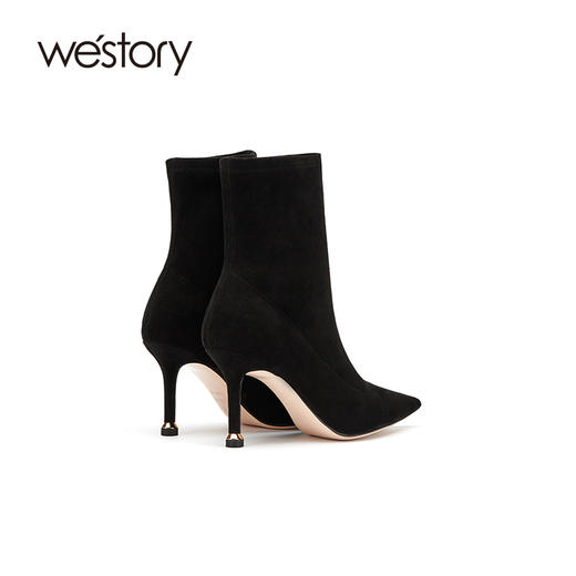 westory2021年秋季短靴女新款单靴尖头细高跟靴欧美风W21DS80851 商品图2