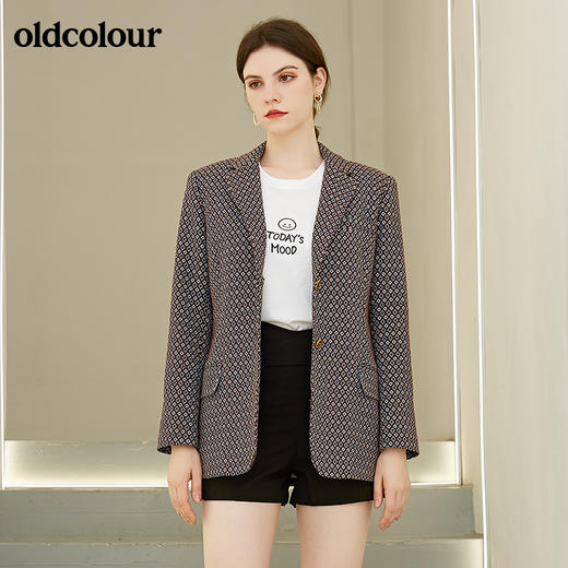 oldcolour秋季新品气质宽松复古小格纹小西装外套女BN31048038 商品图2