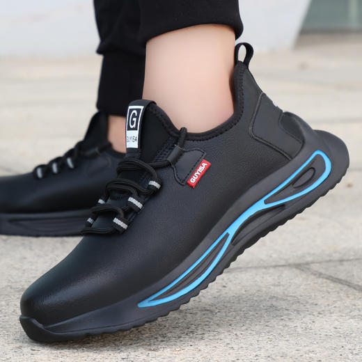 劳保鞋男时尚安全工作鞋防砸钢包头防刺穿钢板耐磨透气橡胶底防护功能鞋 商品图2