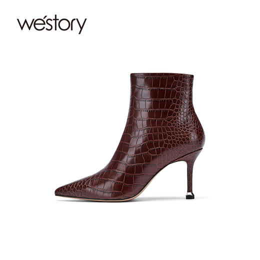 westory2021年秋季短靴女新款尖头高跟石头纹复古靴子W21DS80911 商品图1